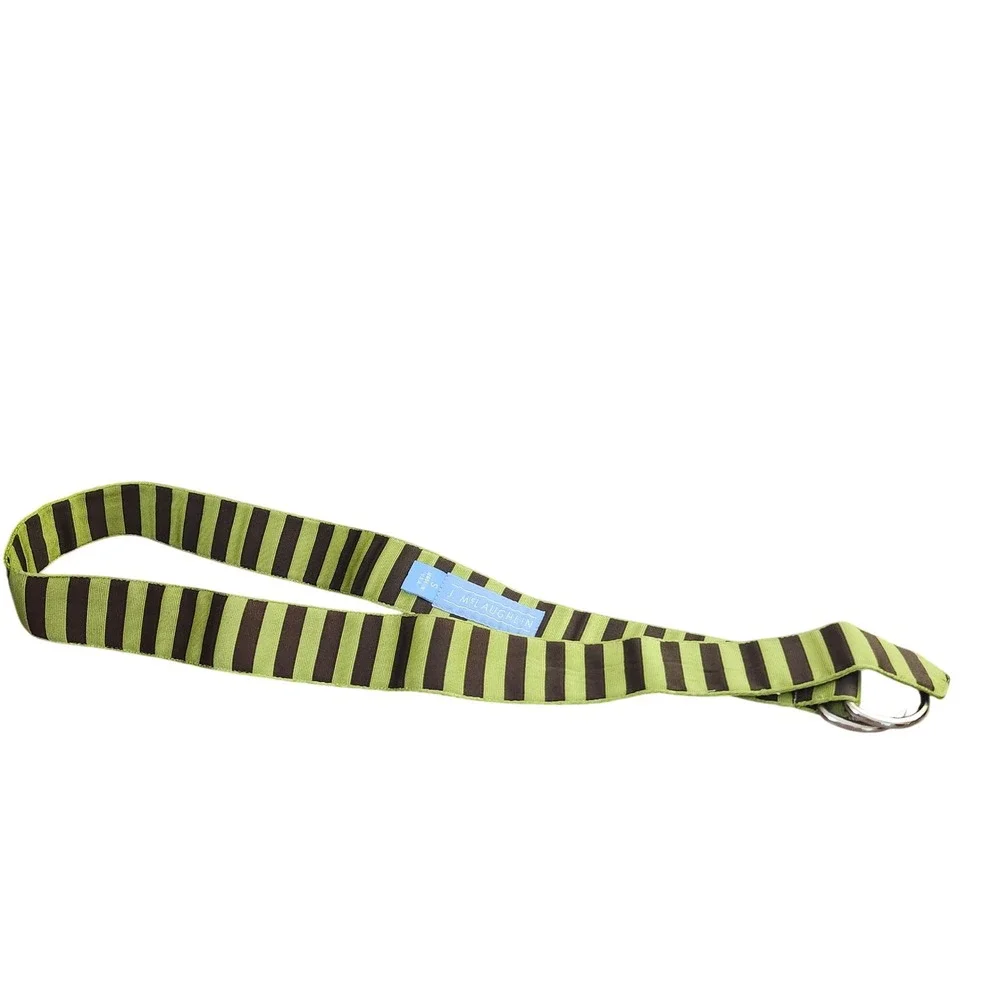 J. McLaughlin D-Ring Belt Green Brown Striped Fabric Ribbon Small USA Preppy